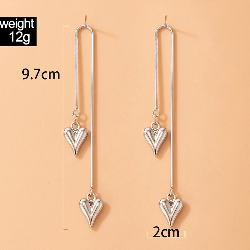 simple fashion long tassel geometric asymmetric heartshaped earringspicture1