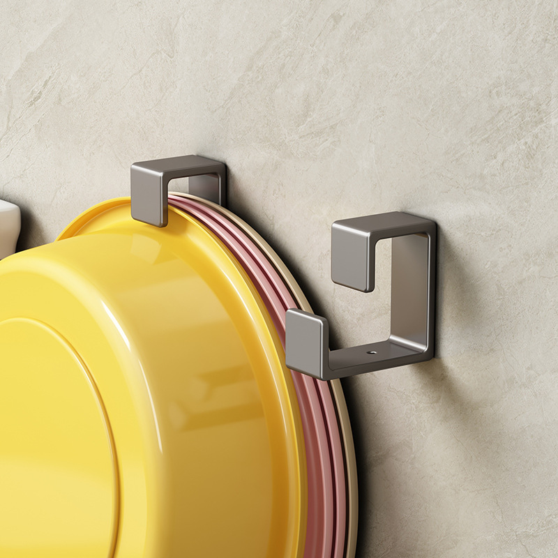 Punch-free Stainless Steel Basin Rack Wall-mounted Kitchen Vegetable Basin Hanger Bathroom Bathroom Bath Basin Storage Hook