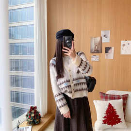 新年好寓意！~设计师款绵羊毛马海毛小马生肖图腾针织开衫毛衣女