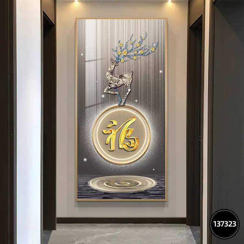 Pintura decorativa de entrada moderna de lujo ligera atmósfera Fu Zi de alta gama mística fondo mural decoración de muros colgantes de pasillo mural image 16