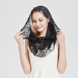 AliExpress Russian religious explosions mesh lace eyelashes black and white cross-border headscarf accessories factory direct sales