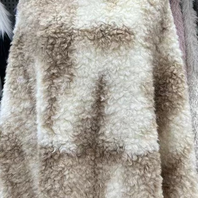 Flor desordenada cordero atado teñido Jacquard cordero bolsa de moda chaqueta tela de lana