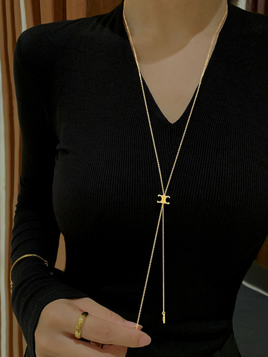 Arc de Triomphe long pullable gold tassel necklace women's high-end design niche light luxury high-end sweater chain
