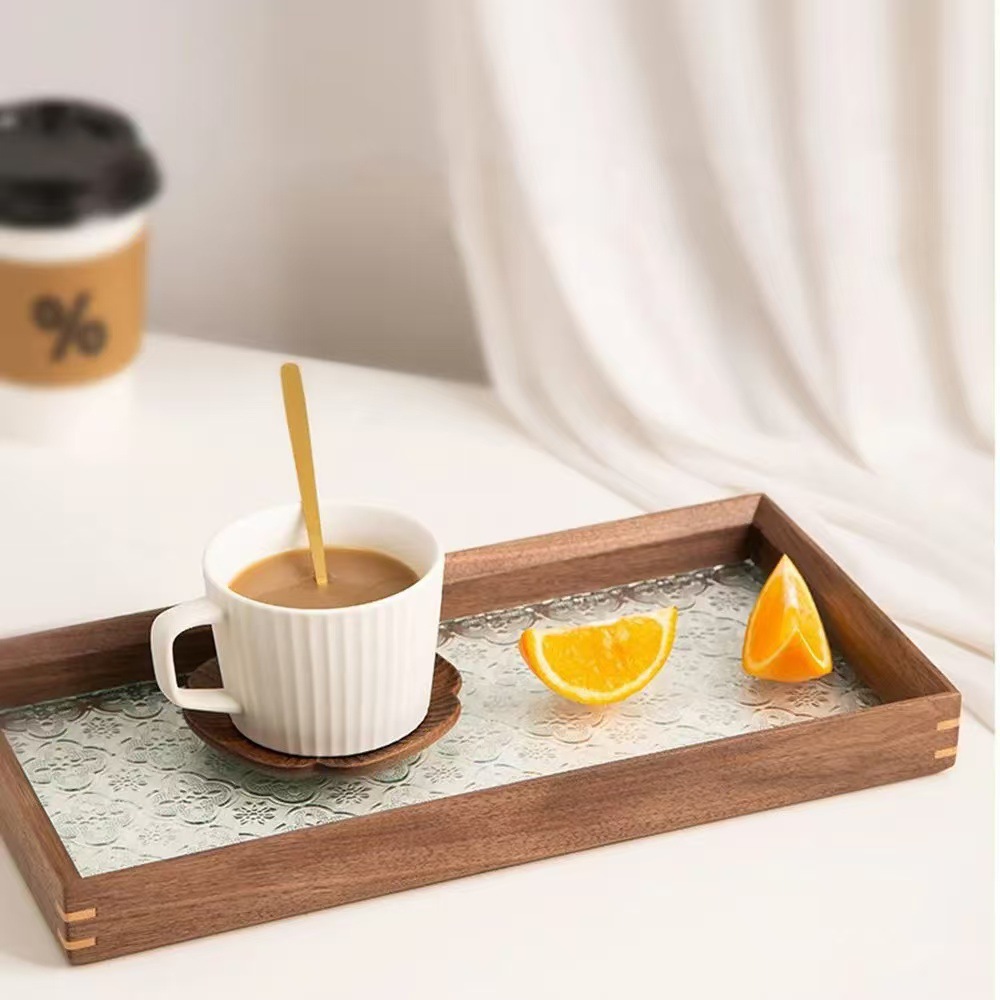 Bégonia retro bandeja de té rectangular de alto valor de madera refrigerio taza de té bandeja de té bandeja de vidrio
