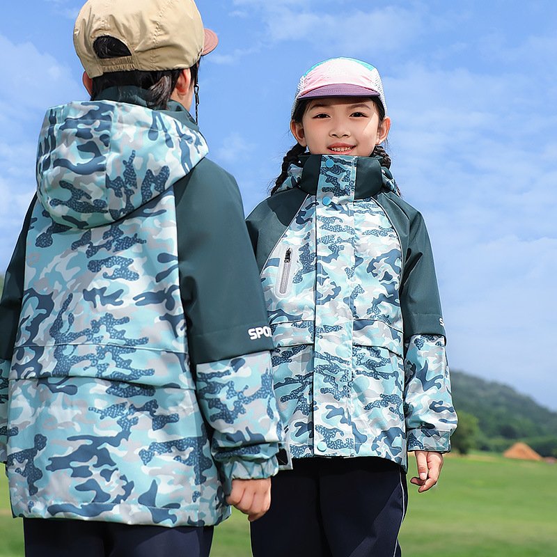 (2개) 초등학교 유니폼 충전 옷 3 대 1 어린이 야외 후드 자켓 이동식 가을 및 겨울 따뜻한 운동복