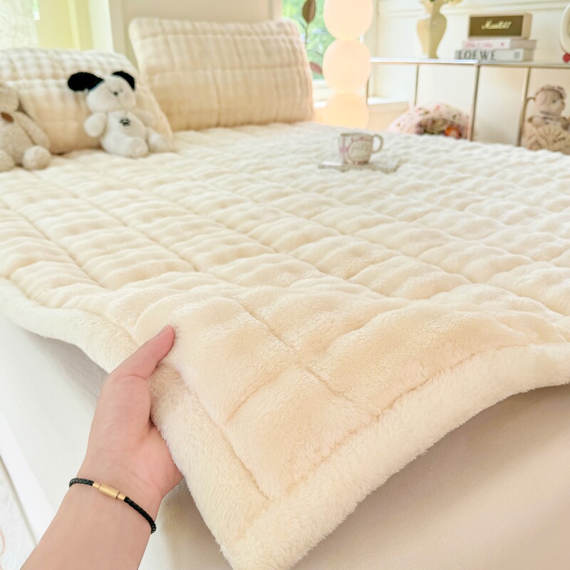 Thickened Bubble Velvet Milk Velvet Mattress Cushion Household Winter Thickeneded Coral Velvet Bed Cover Bed Pad Mattress Three-Piece Set