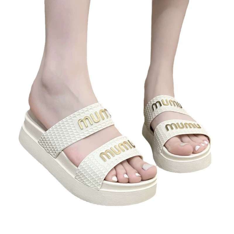 Slippers, non-slip beach footwear platform indoor, deodorized slide, Chanel style, internet celebrity, soft sole