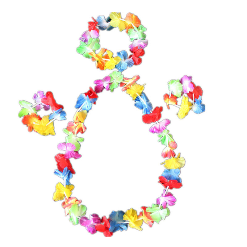 Anillo de pecho de guirlandas Hawaiian grasa baile anillo de cuello de compañía reunión anual de gala gala de gala de guirlandas conjunto de brazaletes de cabeza