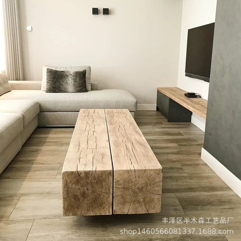 Ретро цельные деревянные деревянные полоски креативный диван-журнальный столик простой грубый стол из цельного дерева