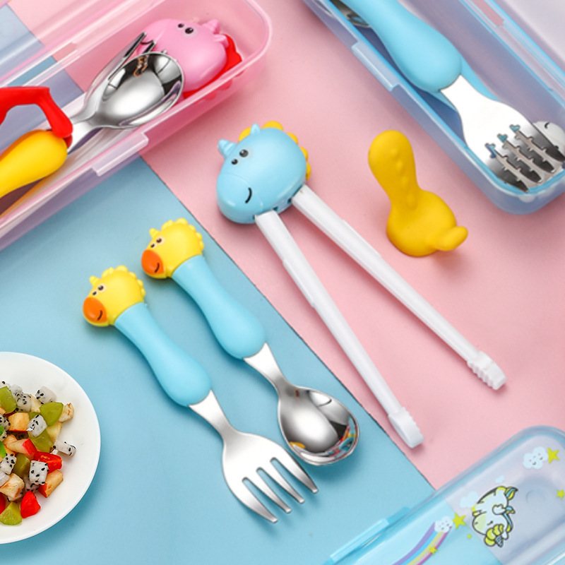 304 Stainless Steel Cartoon Dinosaur Spoon and Fork Set, Tiger Mouth Training Chopsticks, Cute Anti-Drop Children's Tableware 304 Stainless Steel Cartoon Dinosaur Spoon and Fork Set, Tiger Mouth Training Chopsticks, Cute Anti-Drop Children's Tableware