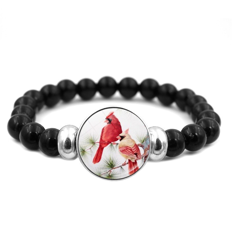 Cardinal bird bracelet women's all-match black elastic beaded bracelet cross-border popular fashion jewelry wholesale