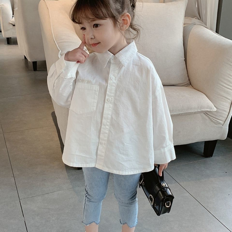 Spring and Autumn Women's Long-sleeved Shirt Baby's Western Style Children's Personality Trendy Hong Kong Style Korean Style Irregular Fashionable White Shirt