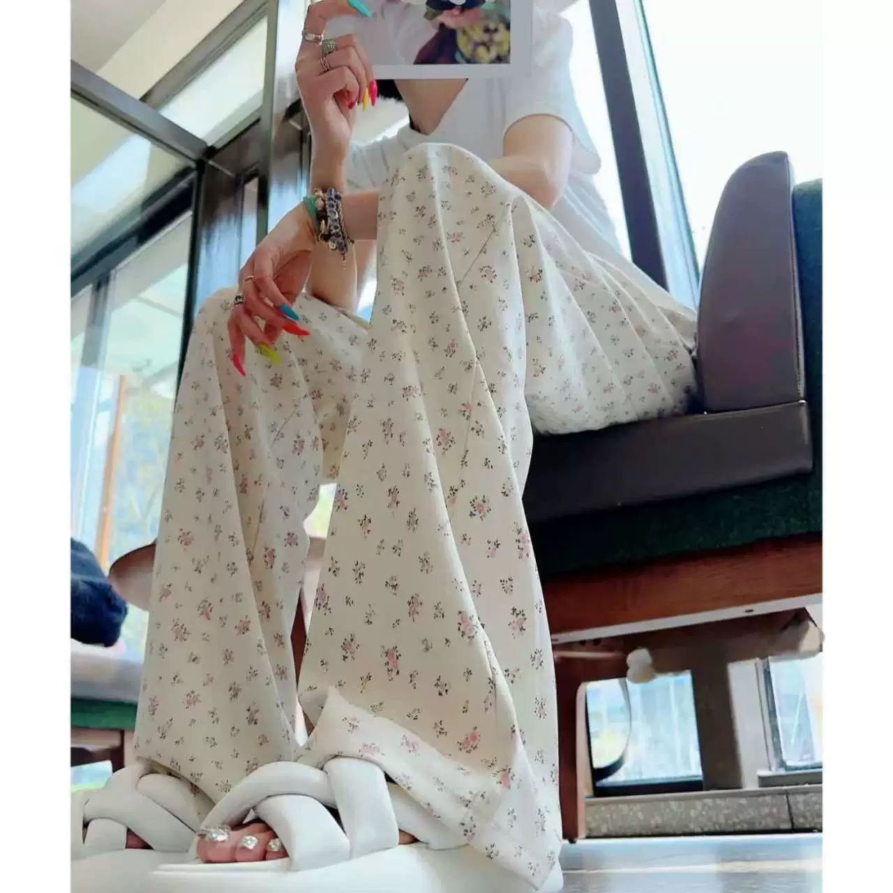 Симпатичные сломанный цветок корейские повседневные широкие брюки весной и летом новые женские свободные тонкие ноги