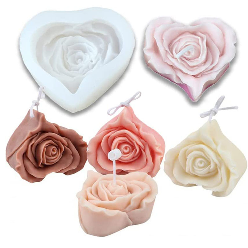 Rose love aromaterapia vela molde de silicona yeso de bricolaje molde de jabón hecho a mano pastel molde de horneado de chocolate