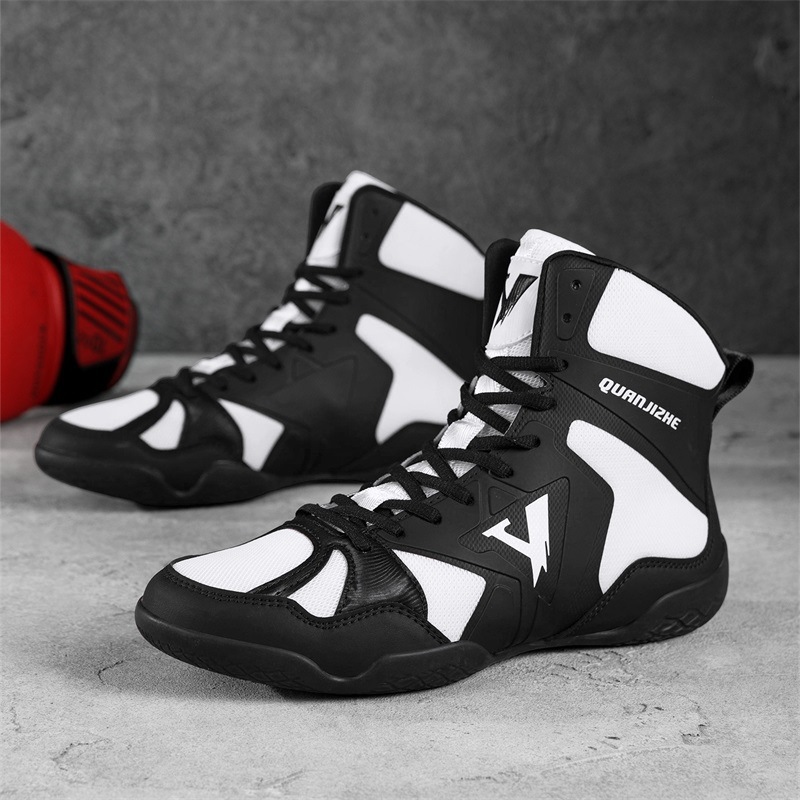 Men's Professional Boxing Shoes, High-Top Sanda Fighting Training Shoes, Non-Slip, Breathable, Wear-Resistant, Specifically Designed for Muay Thai Fighting Competitions