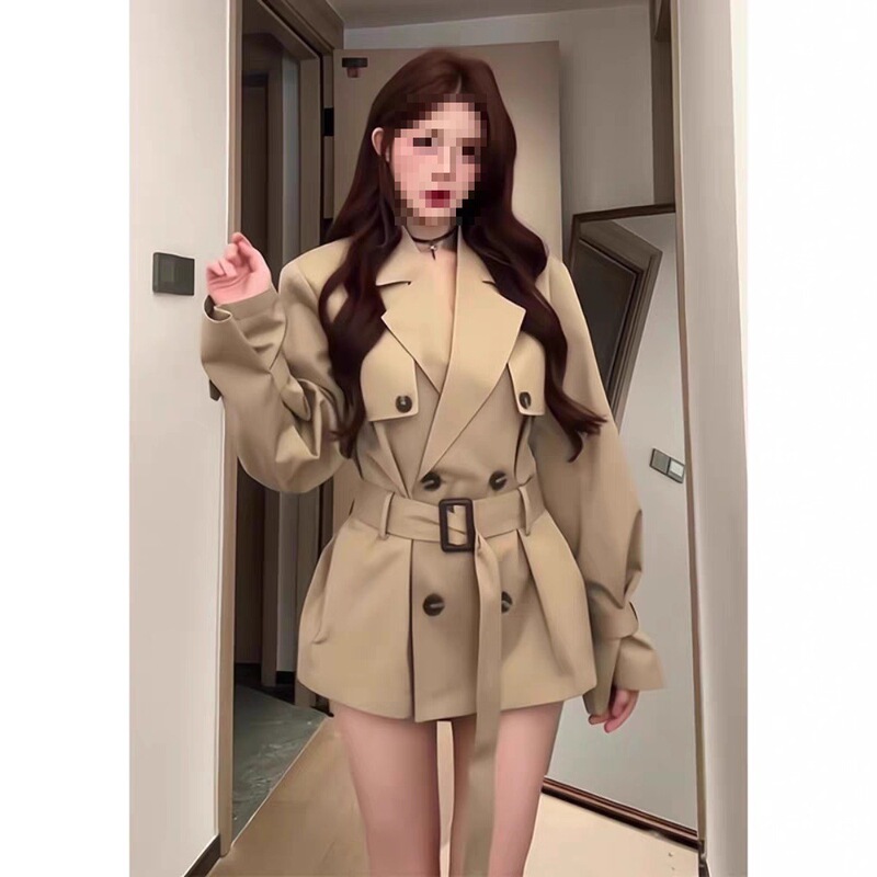 韩版高级感风衣外套女2025春秋新款英伦风小个子收腰气质短款大衣|undefined