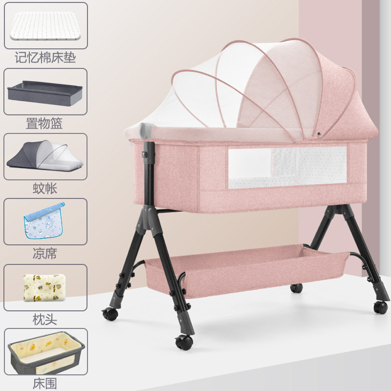 Cuna de bebé Cama lateral Cama de recién nacido Cama grande de costura Cama de cuna para bebé Cama para niños Multifuncional móvil plegable