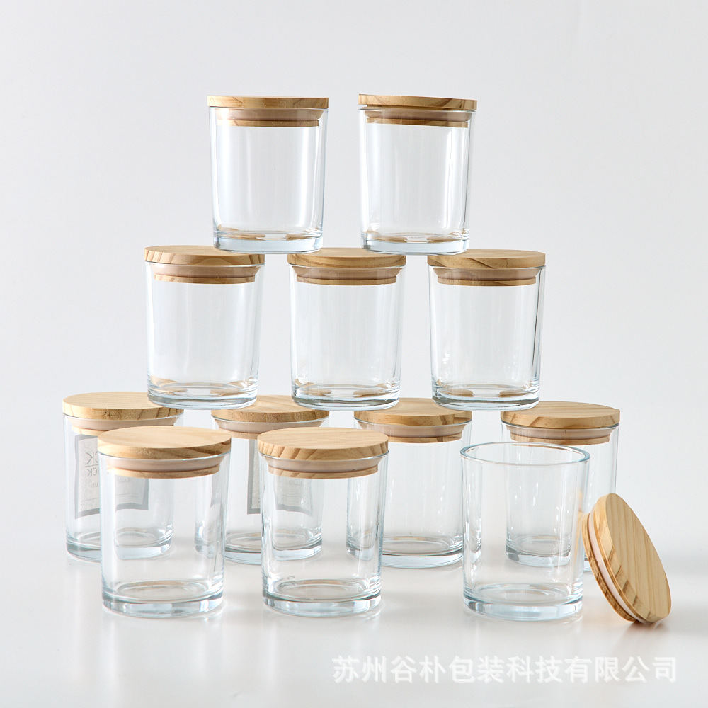Amazon Hot Sale Spot 200ml taza de vela transparente con tapa de madera para la fabricación de velas exclusivas transfronterizas