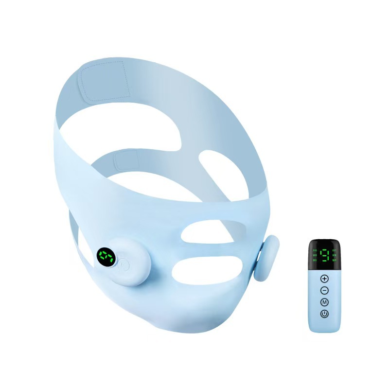 Massager for face, pulls up mask, sculpting elastic bandage, remote control