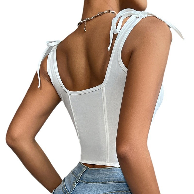 Nuevo cross-border sexy girl delgado hueso de pescado chaleco arco correa de cuello cuadrado chaleco de mujer