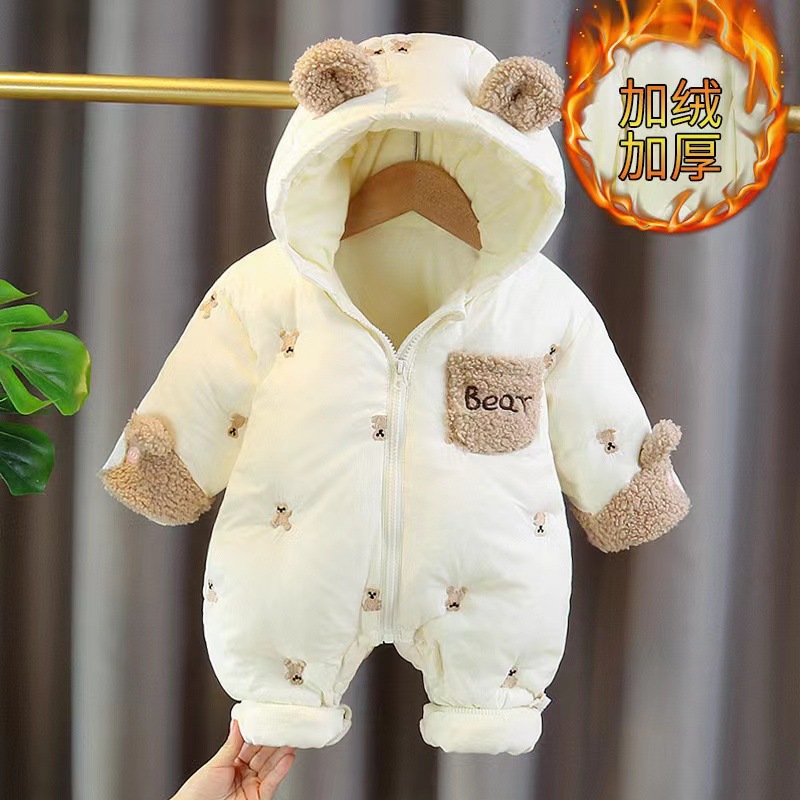 Mono de bebé invierno más terciopelo engrosamiento mameluco para bebé mameluco estilo de invierno abrigo de algodón súper lindo ropa acolchada de algodón ropa exterior