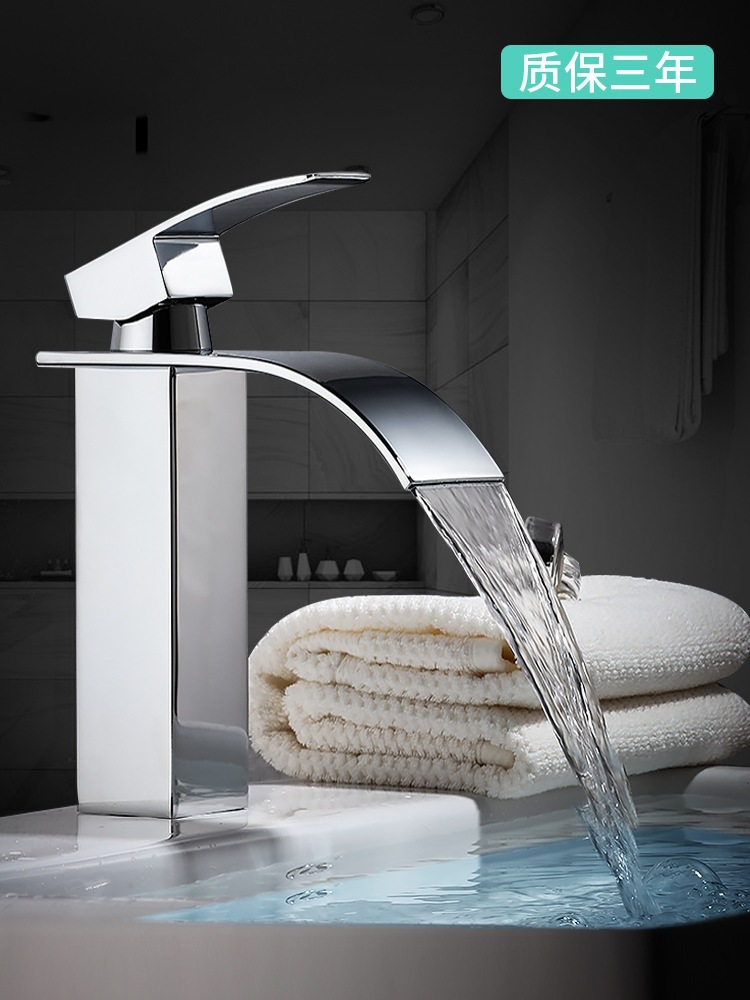 Black stainless steel washbasin, hot and cold water faucet, hotel bathroom washbasin, bathroom cabinet, square waterfall faucet undefined