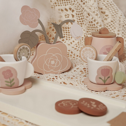 Wooden simulation afternoon tea three-layer dessert play house toy children's role-playing teacup teapot kitchen set