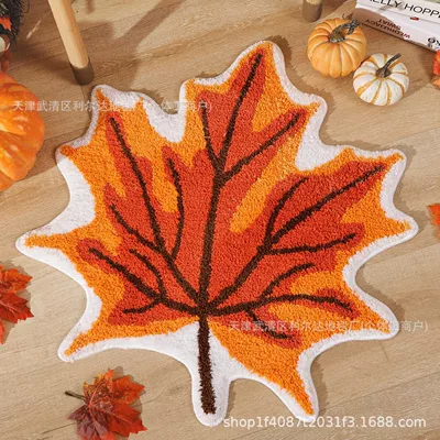Alien Light Luxury Thanksgiving Cashmere Floor Mat Household Bathroom Toilet Water Absorbent Non-Slip Foot Mat Sofa Coffee Table Mat (Avtomobil döşəmə paspasları) - maple-leaf-1-6060cm-soft-plush-feel