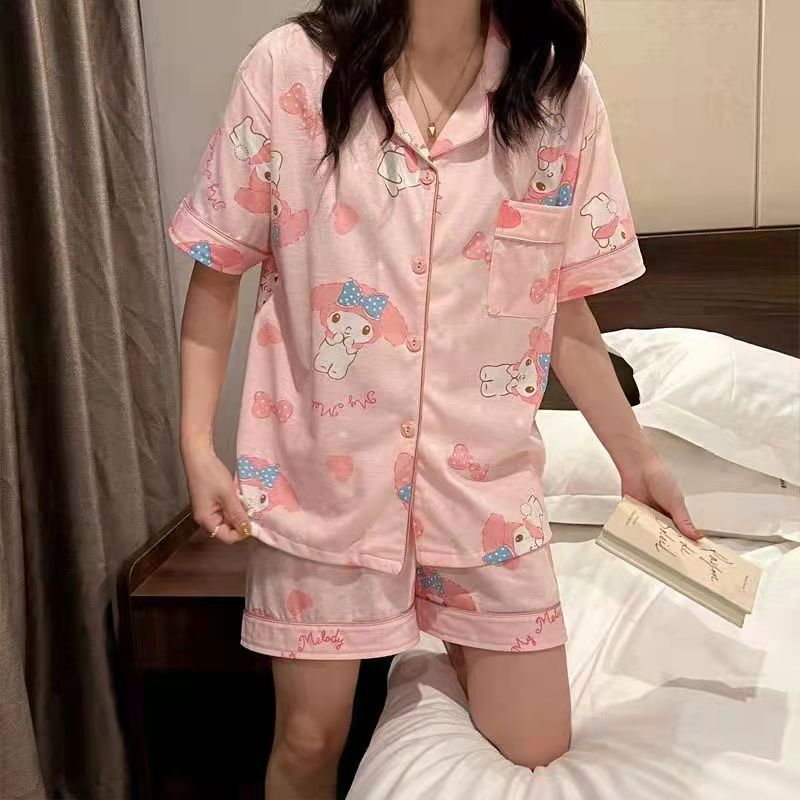 Pijamas de manga corta de verano de dibujos animados de las mujeres de estilo coreano vaca suelta ins estilo wechat celebridad en línea de dos piezas ropa para el hogar