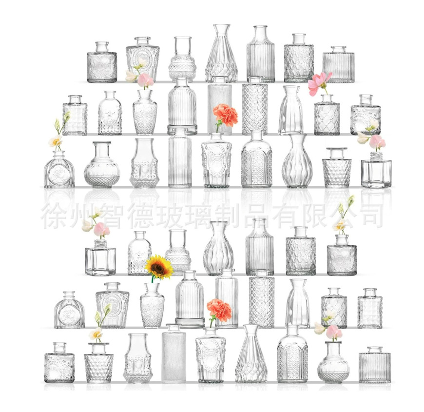 Transparent glass vases for decorating dining tables, home