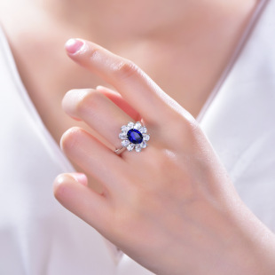 S925 Sterling Silver Cultivated 3 Carat Sapphire Ring Palace Style Oval Diamond Ring Women's Jewelry Full of Diamonds