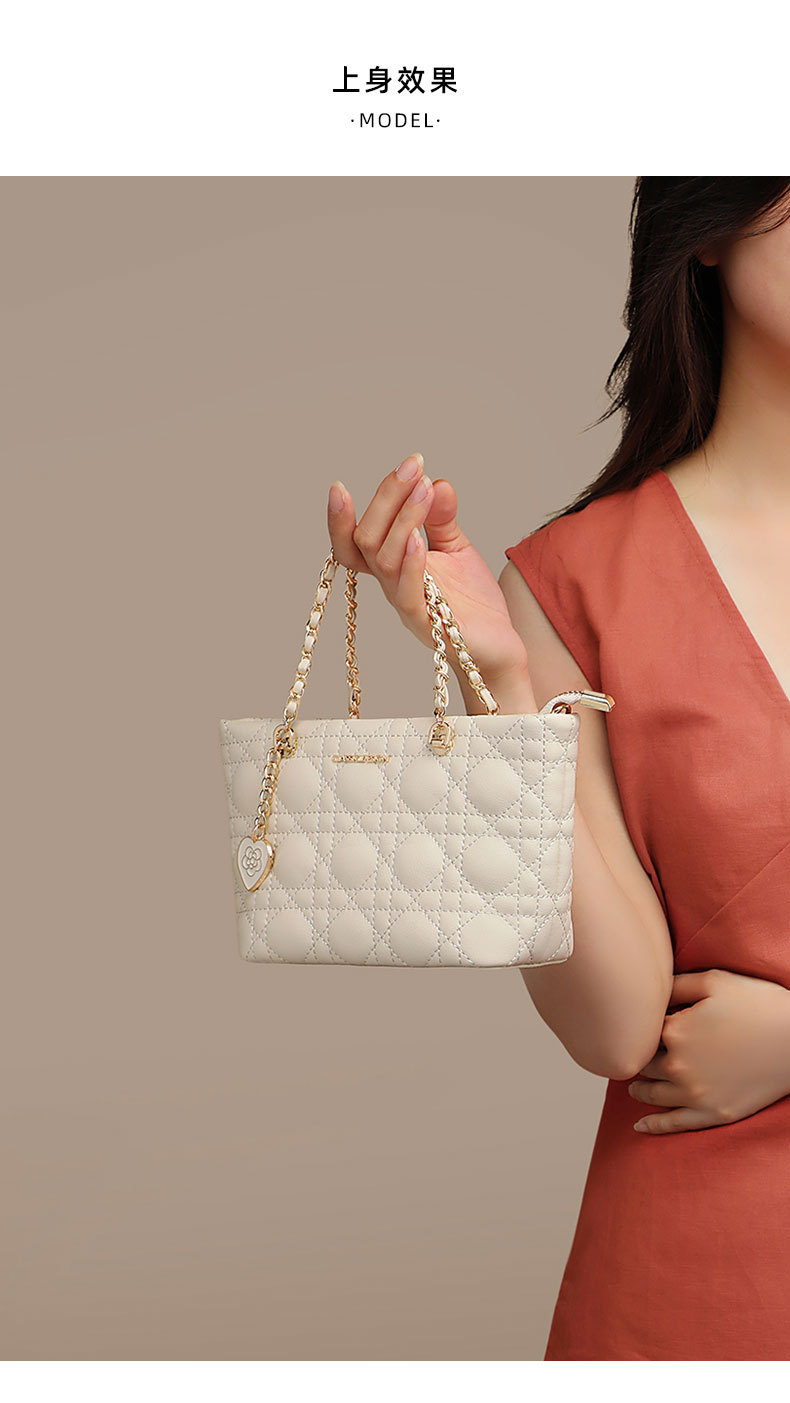 Túi xách nữ da thật dây xích đeo chéo kiểu dáng thanh lịch — màu trắng ngà, Gạo trắng, đen, Lời bài hát: Black (Public Version) chi tiết 8