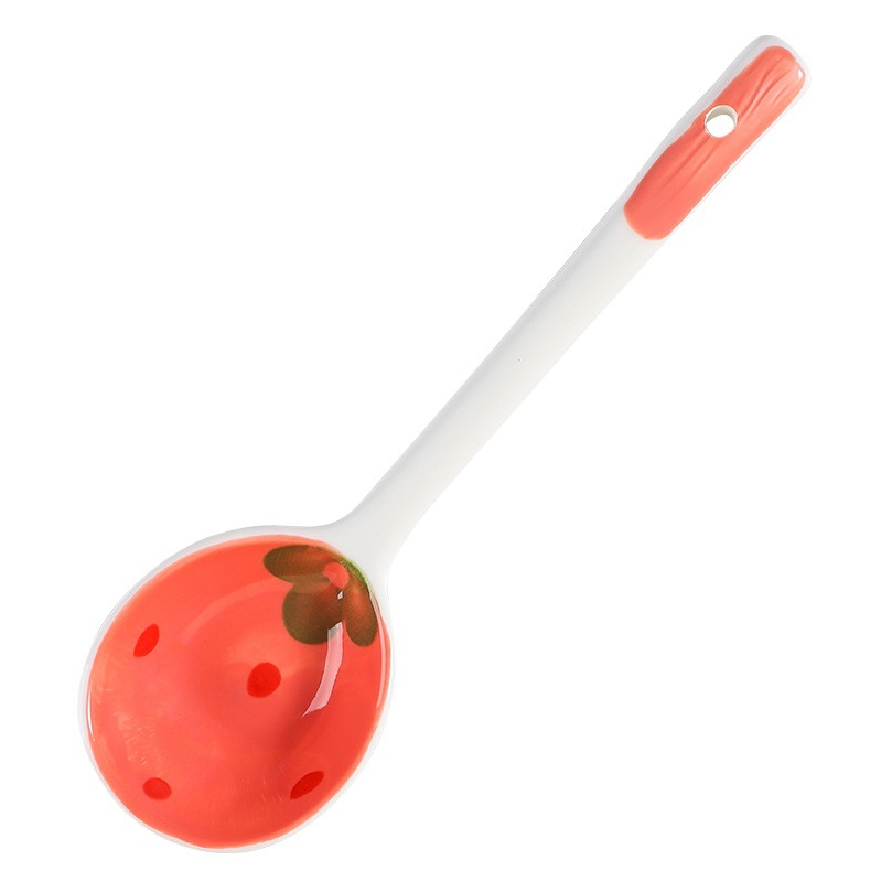 Cuchara de sopa de cerámica de fresa sopa doméstica cuchara de mango largo cuchara de alta apariencia chica Linda cuchara de dibujos animados Linda