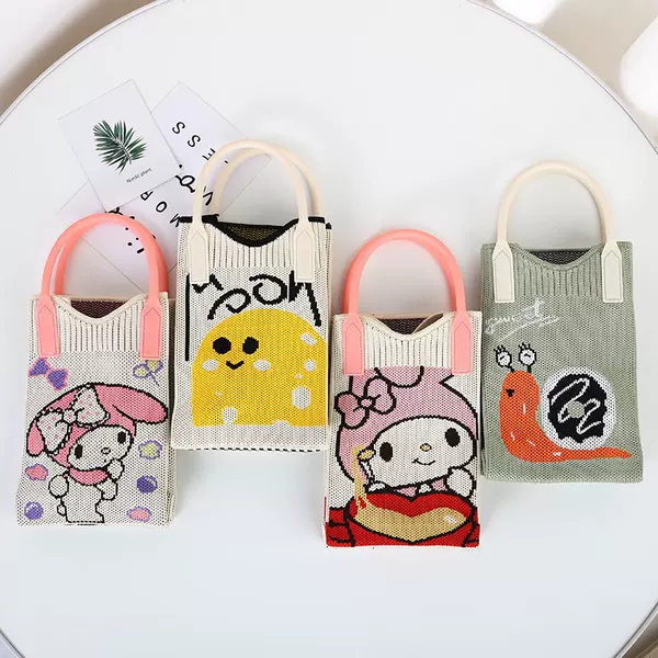 High-End Mobile Phone Bag, New Cartoon Knitted Bag, Dopamine Color Handbag, Niche Versatile Shoulder Crossbody Bag