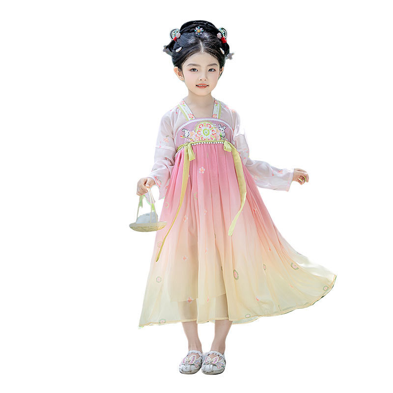 女童春秋新款汉服裙儿童裙子古风仙女洋气中国风连衣裙宝宝表演服|undefined
