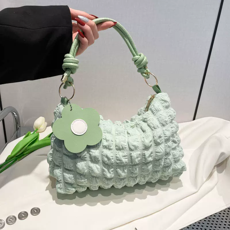 褶皱大容量时尚韩版纯色小清新打结肩带小包包女2025新款斜挎包女