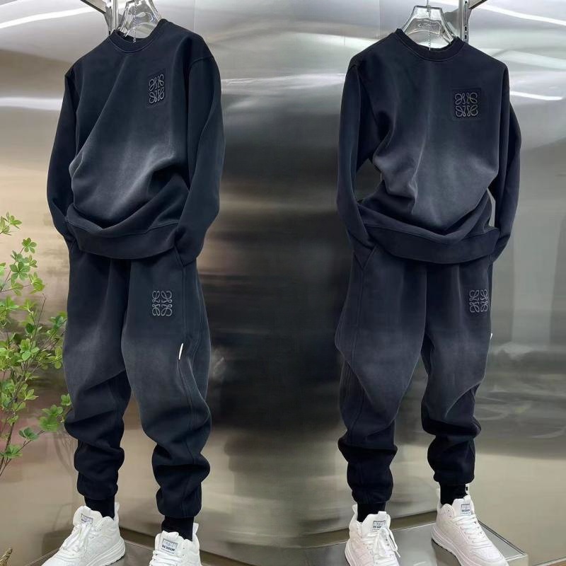 겨울 기모 두꺼운 운동복 세트 남성용 패셔너블 루즈 그라디언트 캐주얼 투피스 세트 넷 스웨트 팬츠