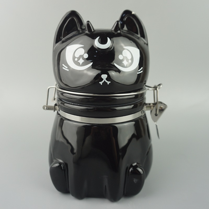 Estricta Selección de estilo europeo Halloween 3D alivio de cerámica sellada jarra de galletas grande negro tarro de almacenamiento de animales de dibujos animados