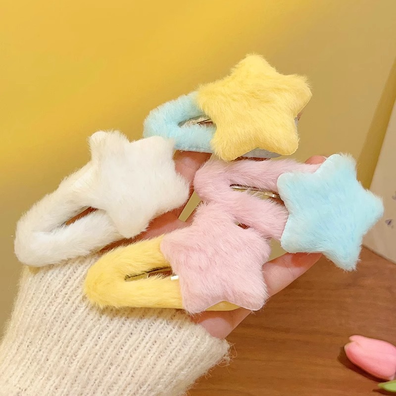 Dulce lado felpa estrella Bangs horquilla femenina frente BB clip lindo de los niños de cinco puntas estrella horquilla clip accesorios para el cabello