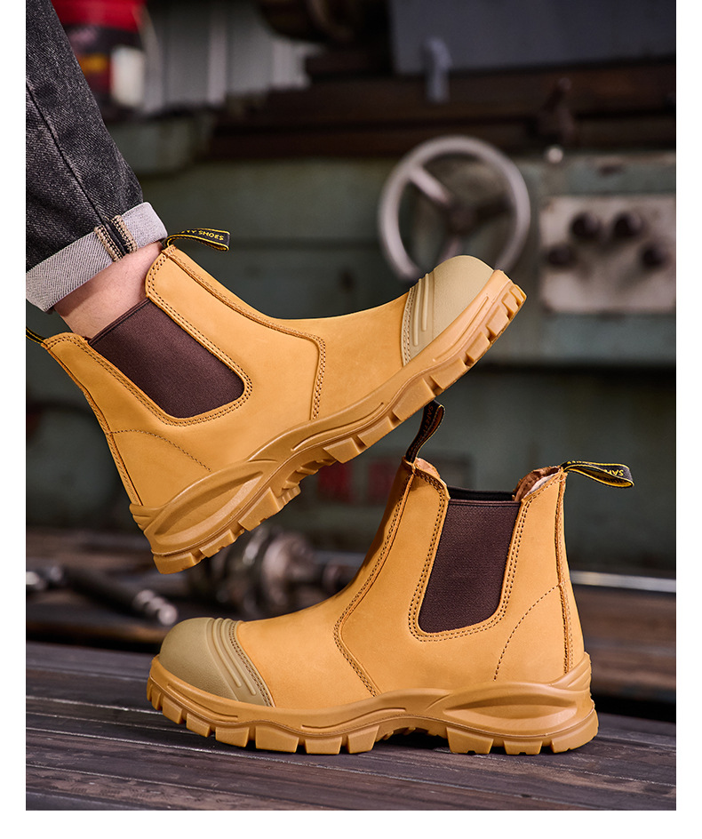 Erkekler İçin Özel İş Ayakkabıları Yüksek Kaliteli İnek Derisi Üst Kısımlı, Darbeye ve Delinmeye Karşı Dayanıklı Çelik Burunlu, Orta Üstlü, Giyilebilir Erkek İş Güvenlik Ayakkabıları_voghion.com