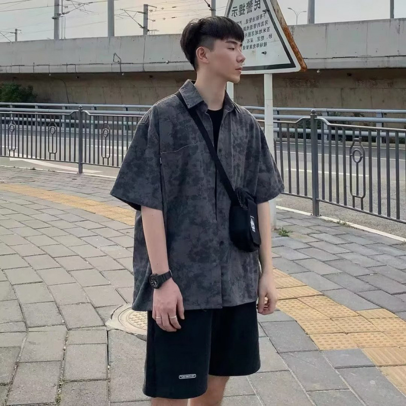 Men's Short-Sleeve Shirt, Summer Trendy Japanese Style, Loose Trendy Shirt, Casual Versatile Workwear Jacket, Men's Top