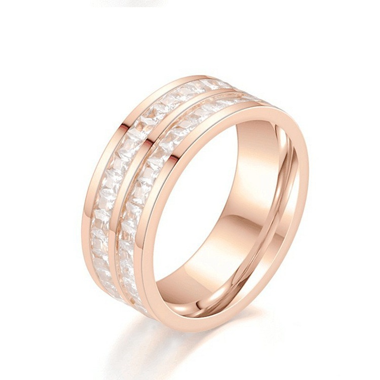 Fashion U Shape Titanium Steel Inlay Zircon Rings display picture 21