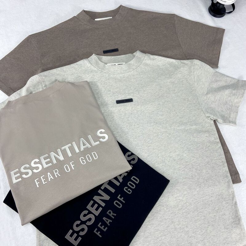 Fall 2025 Fog Cotton T-Shirt with Ess Metallic Brushed Design, Casual Youthful Loose Short-Sleeve Couple Pullover Fall 2025 Fog Cotton T-Shirt with Ess Metallic Brushed Design, Casual Youthful Loose Short-Sleeve Couple Pullover