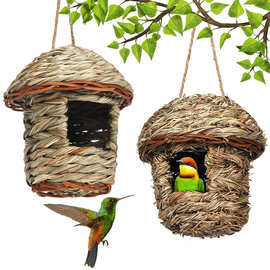 亚马逊Temu爆款草编鸟窝创意手工鸟笼园林装饰鸟舍田园风生态鸟屋