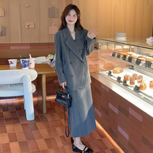 灰色气质西装外套半身裙套装女2025秋季新款秋季穿搭一整套感