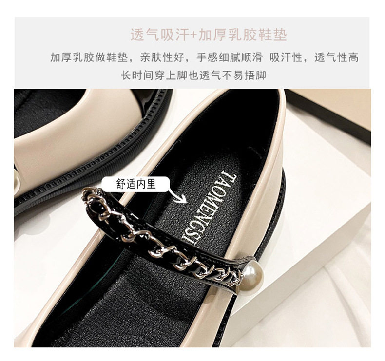 Giày Mary Jane nữ quai ngang phối màu ngọc trai, gót vuông 3–5 cm, mũi tròn — Màu trắng, Màu đen chi tiết 10