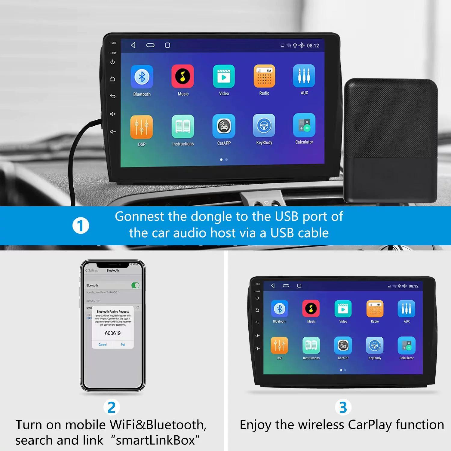 Applicable to Apple mobile phone carPlay original car cable wireless adapter vehicle convenient Bluetooth IA intelligence