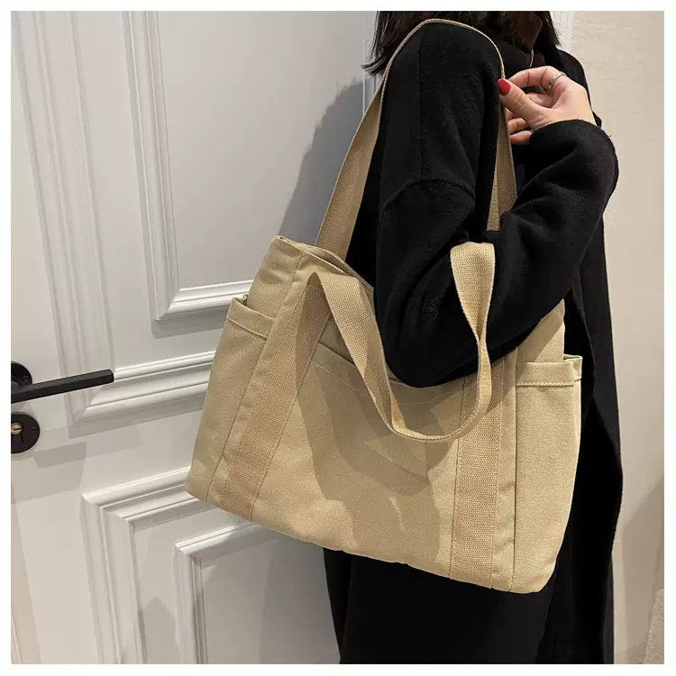 简约大包包女新款时尚大学生帆布包文艺纯色休闲托特包手提单肩包