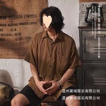 日系复古小众设计垂感短袖衬衫男潮牌民族风休闲男士半袖衬衣批发