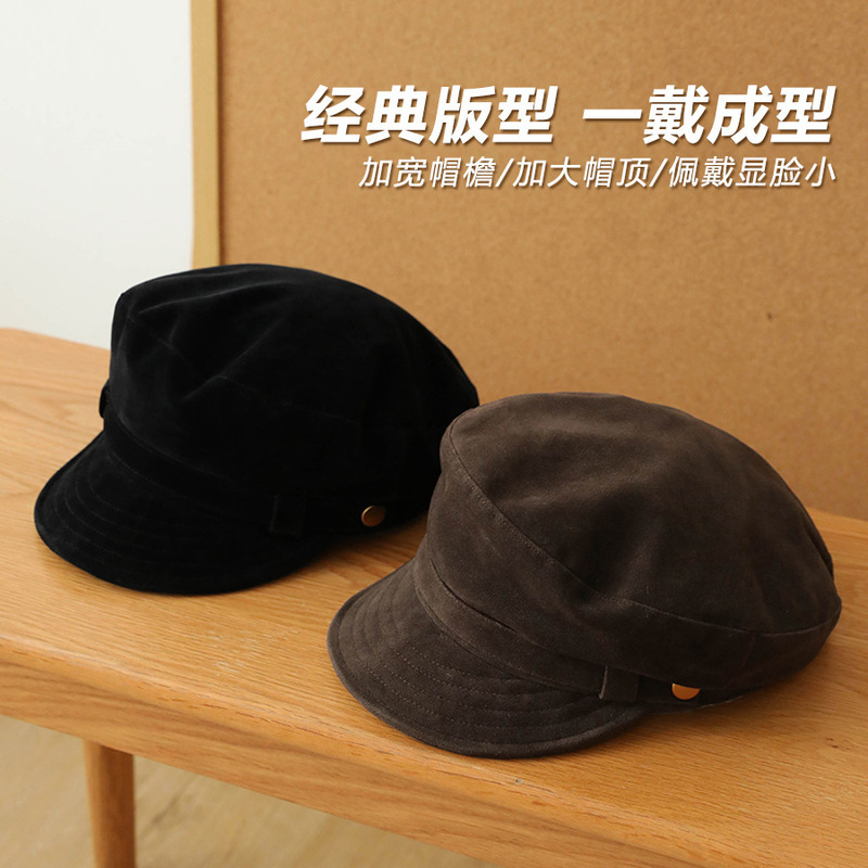 秋冬天复古海军风帽子高级感麂皮绒平顶报童帽女生韩系百搭画家帽|undefined
